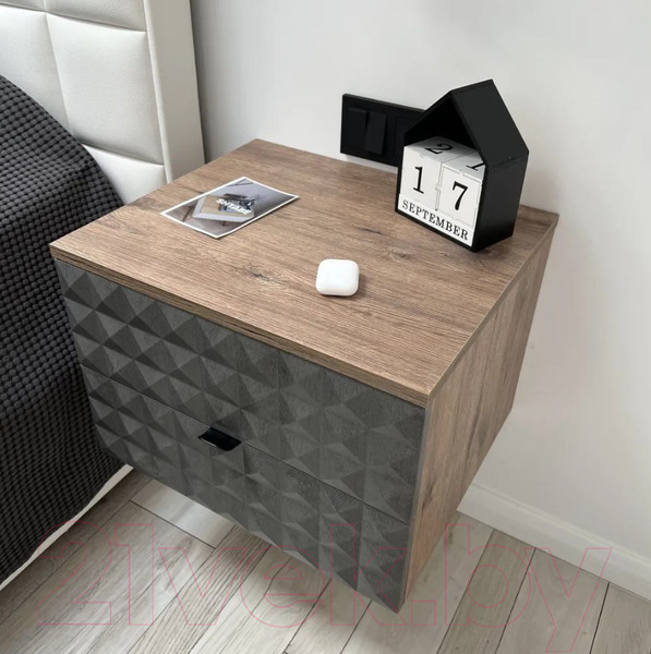 Изображение товара Прикроватная тумба Shtabe Simple 7002 эко (графит/дуб веллингтон)