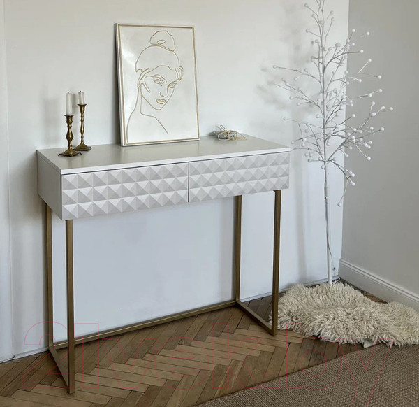 Изображение товара Консольный столик Shtabe Simple 7011 эко (травертин/белый/золото)