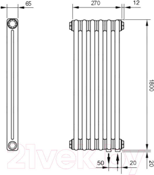 Изображение товара Радиатор стальной Arbonia 2180/6 89 SF NIC C 006 (правый, нижнее подключение)