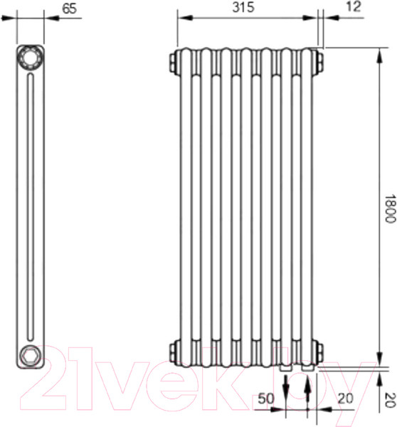 Изображение товара Радиатор стальной Arbonia 2180/7 89 SF NIC C 006 (правый, нижнее подключение)