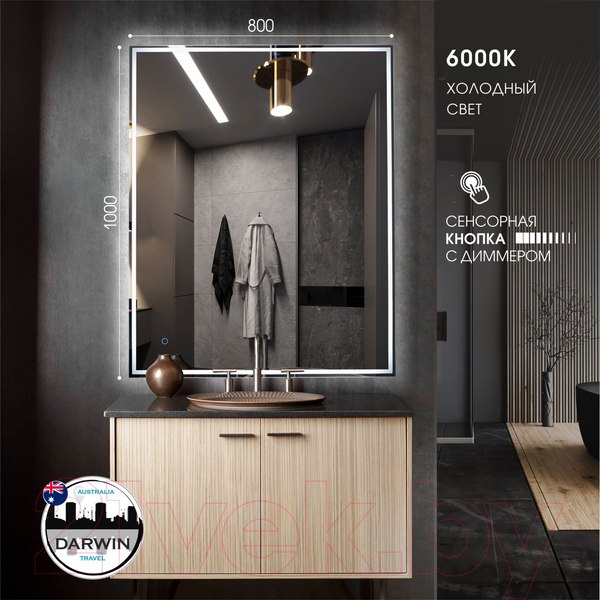 Изображение товара Зеркало Алмаз-Люкс Darwin 80100s-6 (80x100см, с подсветкой и сенсорной кнопкой)