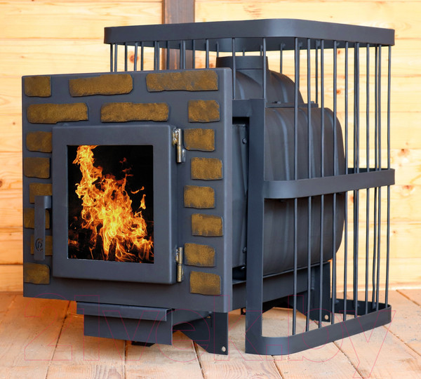 Изображение товара Печь-каменка КомфортПром Премиум Чугун дверь со стеклом / декор 112211776