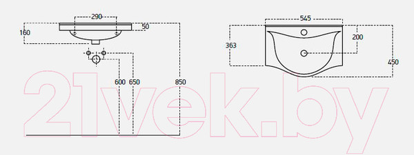 Изображение товара Тумба с умывальником Гамма 23оФ5/1-У55 Альбатрос-10055