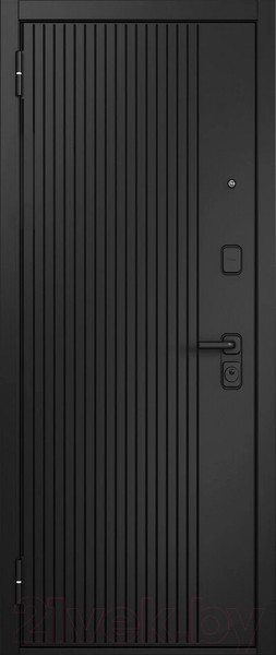 Изображение товара Входная дверь Mastino T1 Trust Eco PP черный муар металлик/черный матовый/белый софт (86x205, левая)