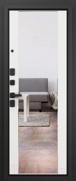 Изображение товара Входная дверь Mastino T1 Trust Eco PP черный муар металлик/черный матовый/белый софт (86x205, левая)