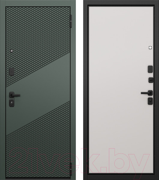 Изображение товара Входная дверь Mastino T4 Trust Eco PP черный муар металлик/авокадо/эмаль белоснежный (96x205, правая)