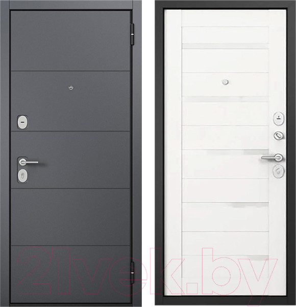 Изображение товара Входная дверь Mastino F2 Family Eco PP черный муар металлик/оскуро/белый ларче (96x205, правая)