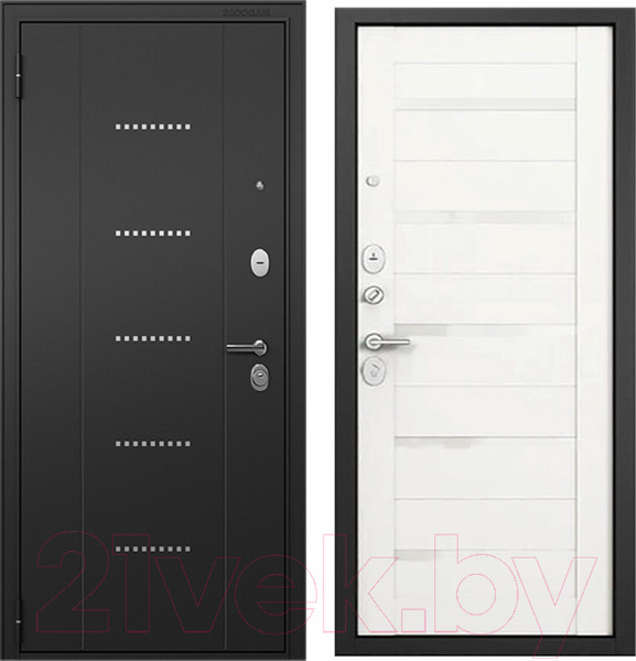 Изображение товара Входная дверь Mastino T3 Trust Eco MP черный муар металлик/черный муар/белый ларче (86x205, левая)