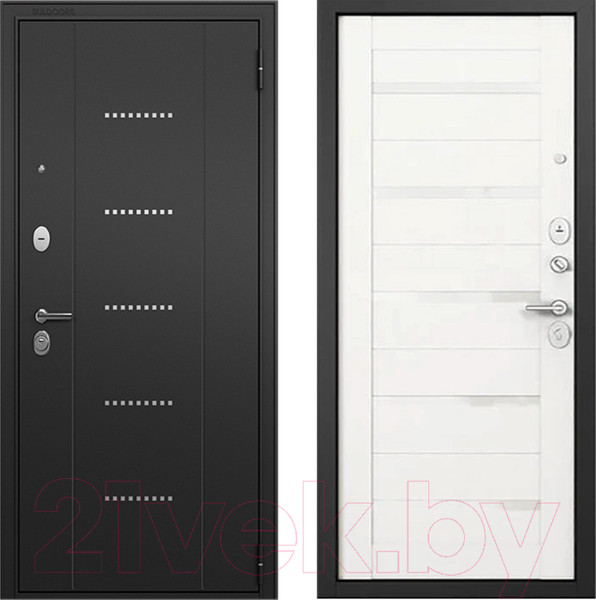 Изображение товара Входная дверь Mastino T3 Trust Eco MP черный муар металлик/черный муар/белый ларче (86x205, правая)