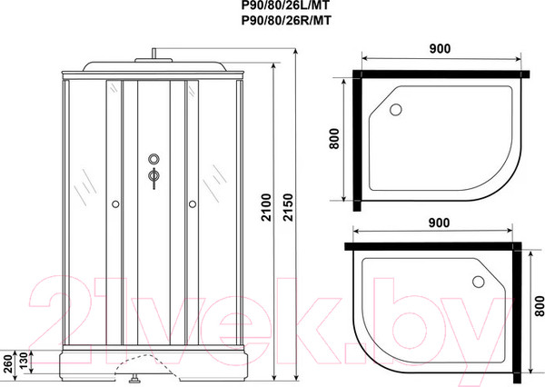 Изображение товара Душевая кабина Niagara Promo P90/80/26L/MT 90x80x215