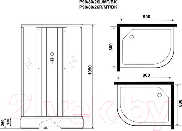 Изображение товара Душевая кабина Niagara Promo P90/80/26L/MT/BK 90x80x195