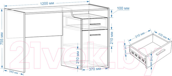 Изображение товара Письменный стол Евва Венеция BH-1D1S (бодега белый/ясень орландо)