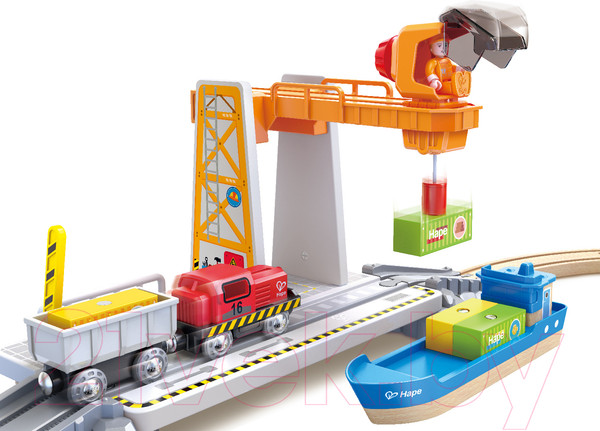Изображение товара Железная дорога игрушечная Hape Ж/Д Доставки груза в порту / E3790_HP
