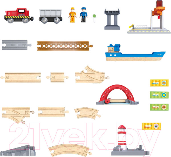 Изображение товара Железная дорога игрушечная Hape Ж/Д Доставки груза в порту / E3790_HP
