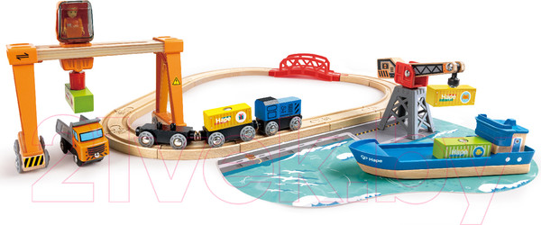 Изображение товара Корабль игрушечный Hape Грузовой корабль и подъемный кран. У моря / E3792_HP