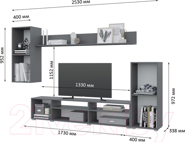 Изображение товара Стенка Горизонт Мебель Лира (серый графит)