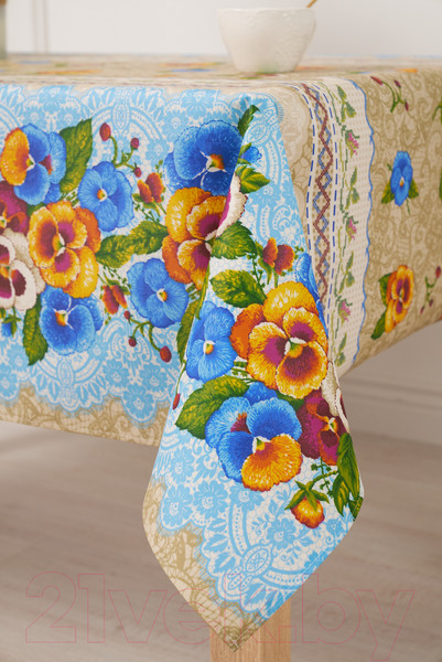 Изображение товара Скатерть Stolima Горница 1001-1 Анютины глазки (220x140)