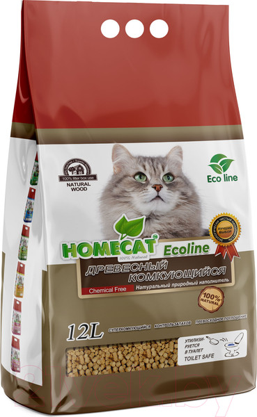 Изображение товара Наполнитель для туалета Homecat Ecoline Древесный / 71023 (12л/4кг)