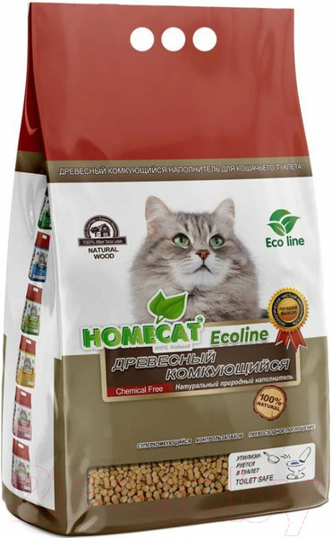Изображение товара Наполнитель для туалета Homecat Ecoline Древесный / 83173 (18л/6кг)