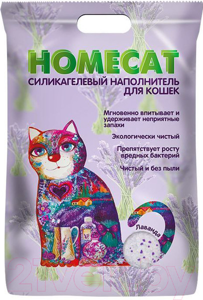 Изображение товара Наполнитель для туалета Homecat Лаванда Силикагелевый / 79035 (30л/12кг)