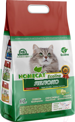 Изображение товара Наполнитель для туалета Homecat Ecoline Яблоко Комкующийся / 79917 (6л/2.8кг)