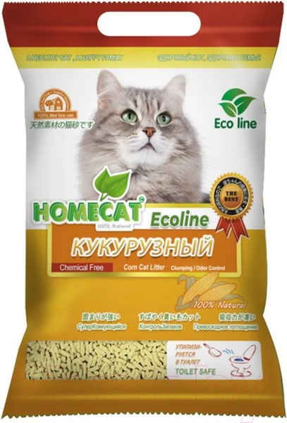 Изображение товара Наполнитель для туалета Homecat Ecoline Кукурузный Комкующийся / 63016 (6л/3кг)