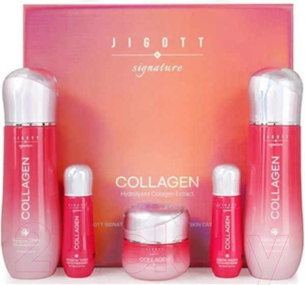 Изображение товара Набор косметики для лица Jigott Signature Collagen Тонер+Эмульсия+Крем (150мл+50мл+150мл+30мл+50мл)