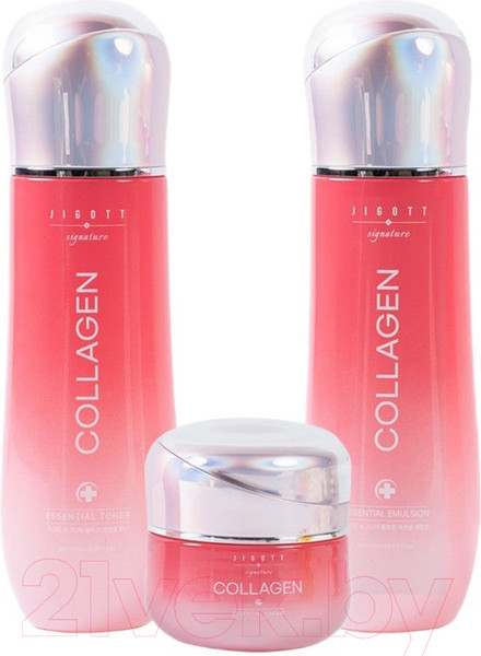 Изображение товара Набор косметики для лица Jigott Signature Collagen Тонер+Эмульсия+Крем (150мл+50мл+150мл+30мл+50мл)