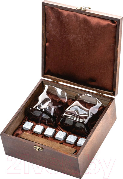 Изображение товара Набор для виски AMIRO ABW-304S В деревянной шкатулке (2 стакана, 6 камней)