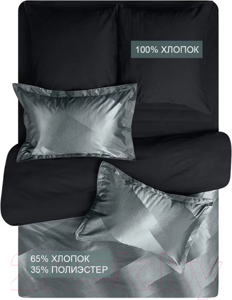 Изображение товара Комплект постельного белья Buenas Noches Сатин Жаккард Евро / 49186 (серый)