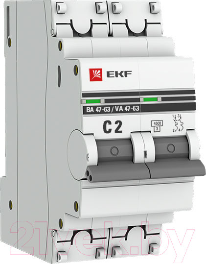 Изображение товара Выключатель автоматический EKF PROxima 2п C 2А 4.5кА ВА 47-63 / mcb4763-2-02C-pro