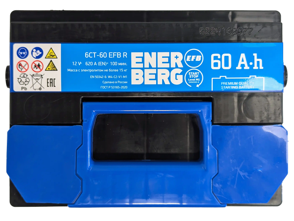 Изображение товара Автомобильный аккумулятор Enerberg 6СТ-60R EFB R+ низкий 620A (60 А/ч)