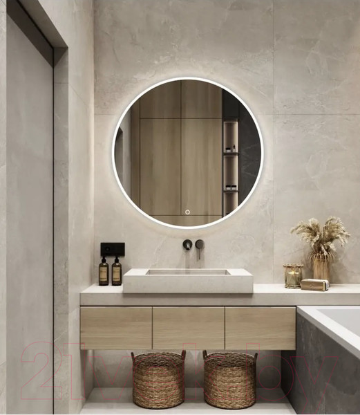 Изображение товара Зеркало Emze 80 / LED.UV.80.80.BEL (белый с УФ-окантовкой и подсветкой)