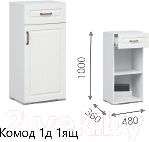 Изображение товара Тумба в прихожую Империал Лацио 1д 1ящ (белое дерево/ручка бронза)