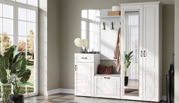 Изображение товара Тумба в прихожую Империал Лацио 1д 1ящ (белое дерево/ручка бронза)