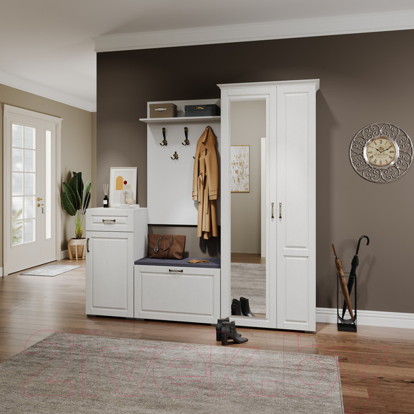 Изображение товара Тумба в прихожую Империал Лацио 1д 1ящ (белое дерево/ручка бронза)