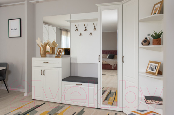 Изображение товара Тумба в прихожую Империал Лацио 2д 1ящ (белое дерево/ручка бронза)