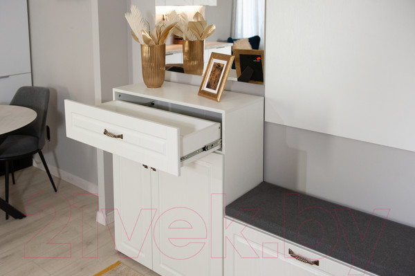 Изображение товара Тумба в прихожую Империал Лацио 2д 1ящ (белое дерево/ручка бронза)