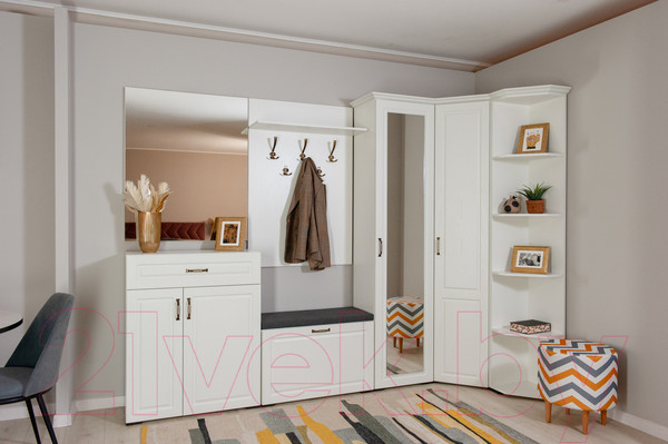 Изображение товара Тумба в прихожую Империал Лацио 2д 1ящ (белое дерево/ручка бронза)