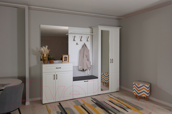 Изображение товара Тумба в прихожую Империал Лацио 2д 1ящ (белое дерево/ручка бронза)