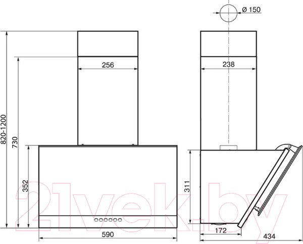 Изображение товара Вытяжка наклонная Elikor Рубин 60П-1000-Е4Д / 221386 (черный/черный)