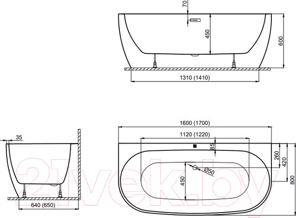 Изображение товара Ванна акриловая Polimat Risa 160x80 / 00477