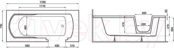 Изображение товара Ванна акриловая Polimat Avo 170x75 / 00877 (белый)