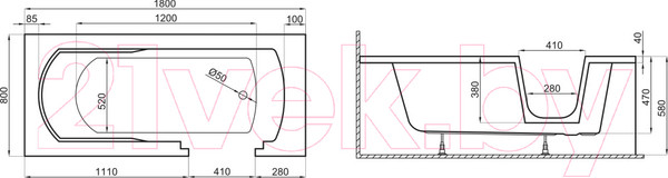 Изображение товара Ванна акриловая Polimat Avo 180x80 / 00014 (белый)