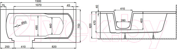 Изображение товара Ванна акриловая Polimat Vovo 150x75 / 00484 (белый)