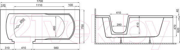Изображение товара Ванна акриловая Polimat Vovo 170x75 / 00894 (белый)