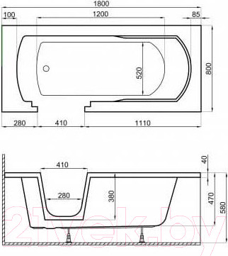 Изображение товара Ванна акриловая Polimat Vovo 180x80 / 00016 (белый)
