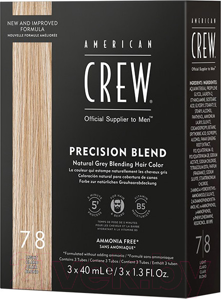 Изображение товара Крем-краска для волос American Crew Камуфляж для седых волос 7/8 (3x40мл, блонд)