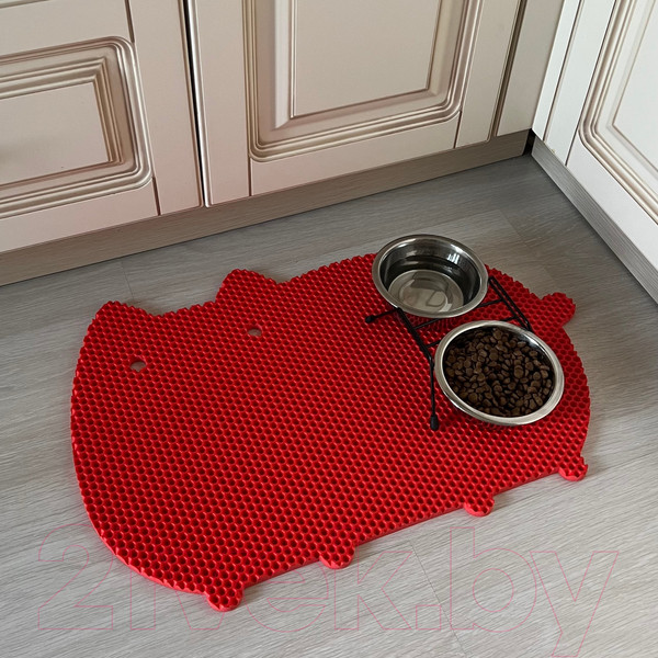Изображение товара Коврик под миску Alicosta ЭВА Кот 600x400_1/4_UNI (соты/красный)