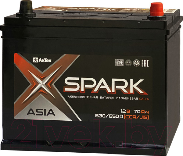 Изображение товара Автомобильный аккумулятор SPARK Asia 530/650A EN/JIS R+ / SPAA70-3-R (70 А/ч)